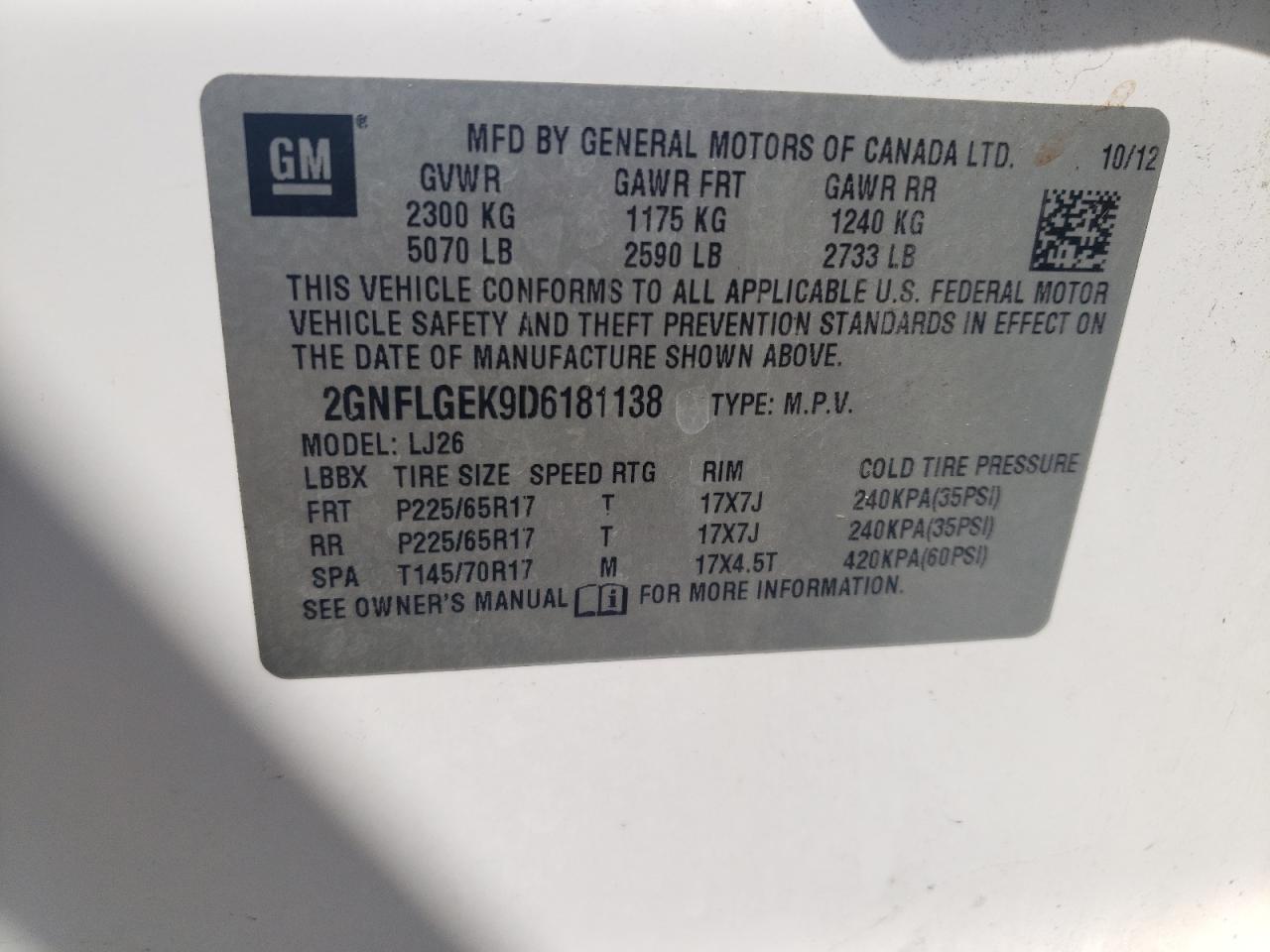 2GNFLGEK9D6181138 2013 Chevrolet Equinox Ltz