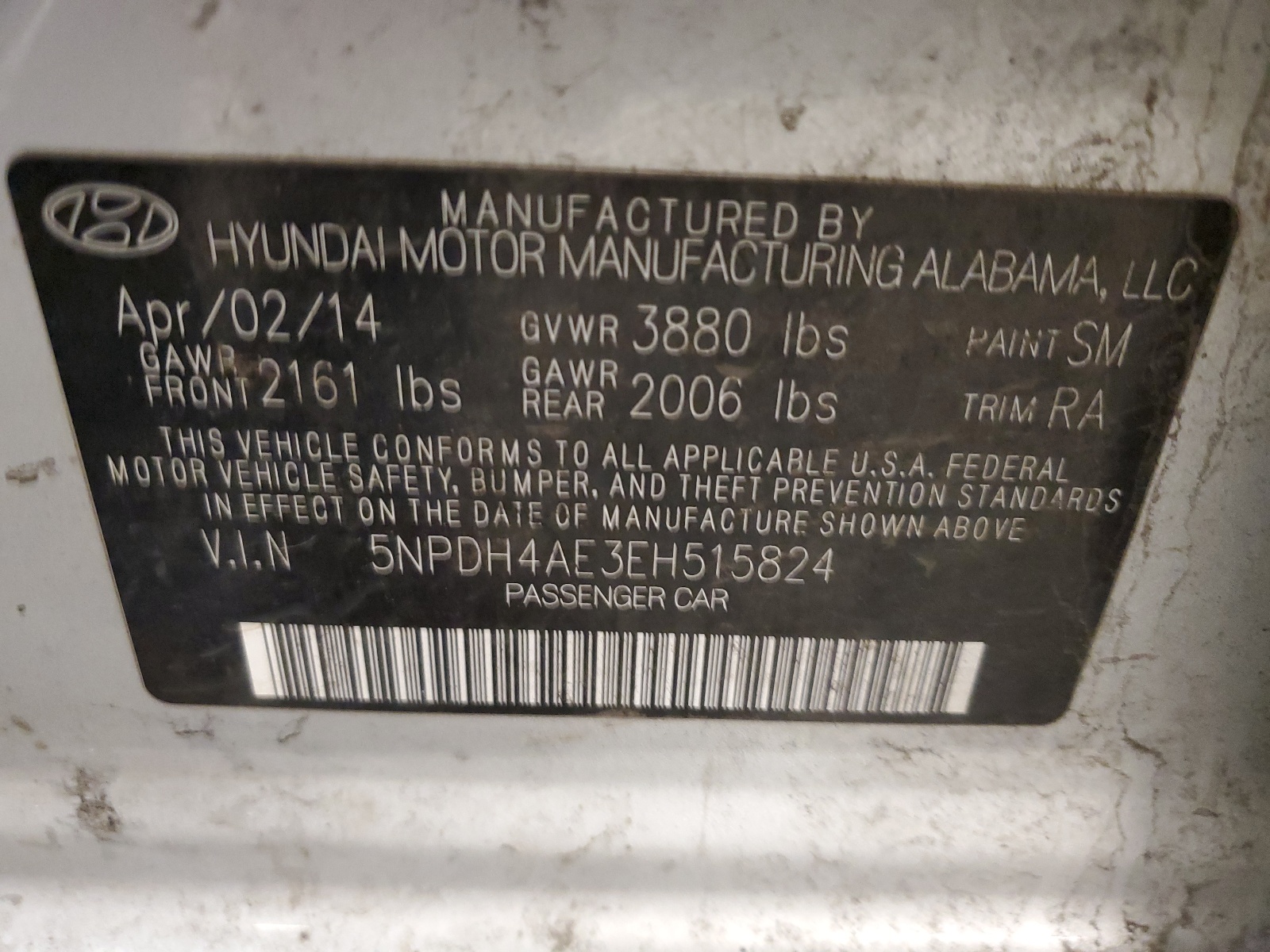 5NPDH4AE3EH515824 2014 Hyundai Elantra Se