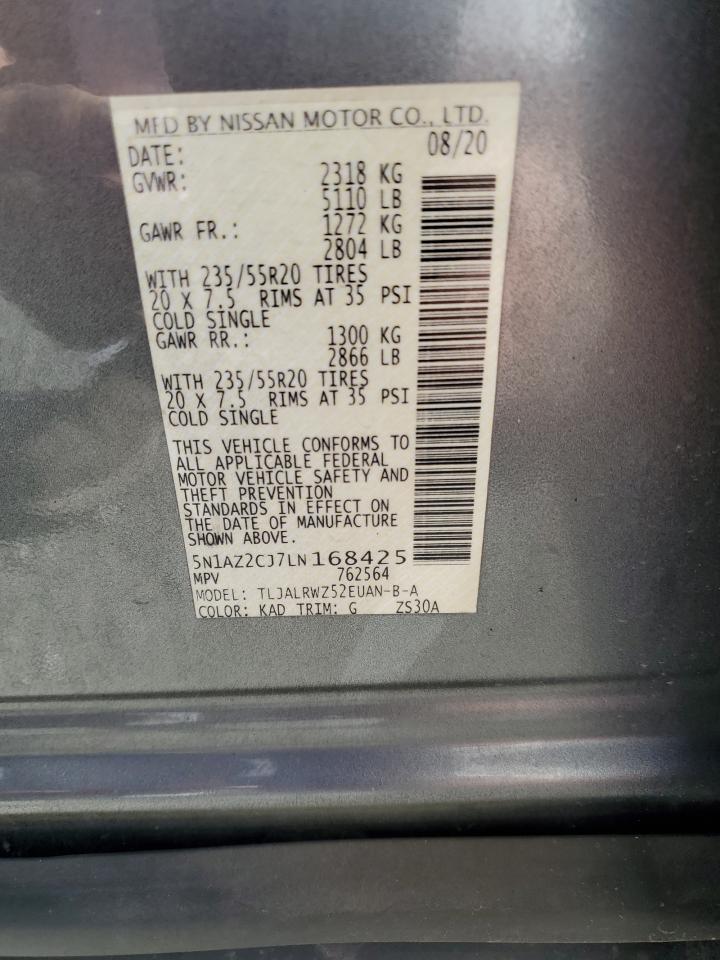 2020 Nissan Murano Sl VIN: 5N1AZ2CJ7LN168425 Lot: 56210404