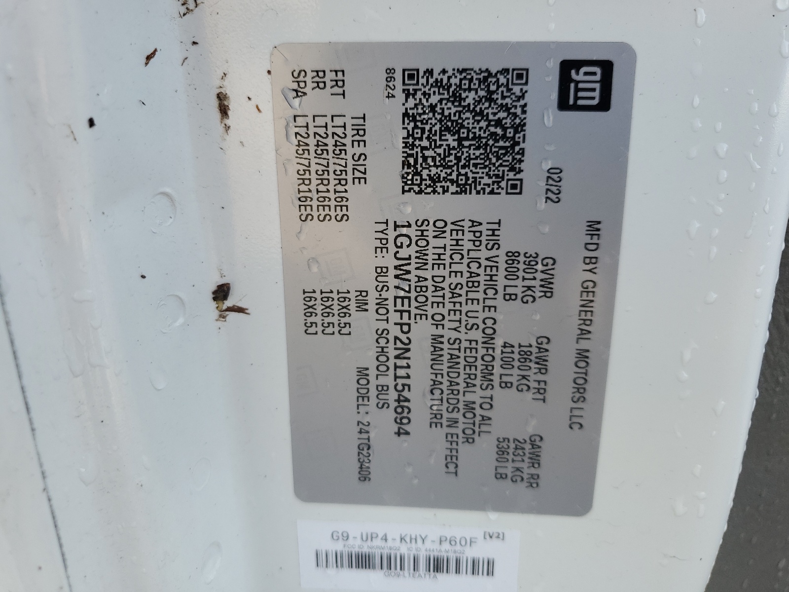 1GJW7EFP2N1154694 2022 GMC Savana G2500 Ls