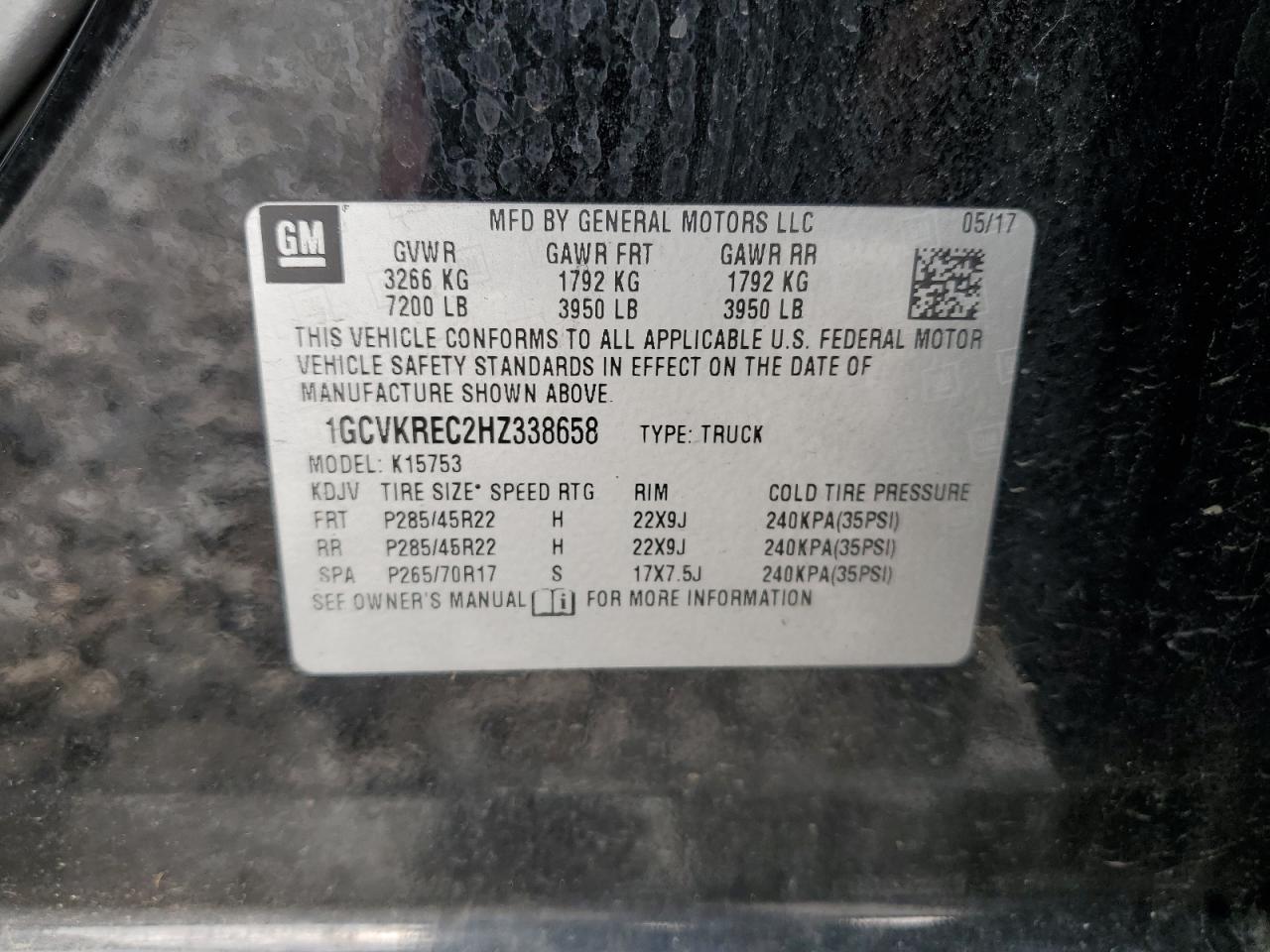 1GCVKREC2HZ338658 2017 Chevrolet Silverado K1500 Lt