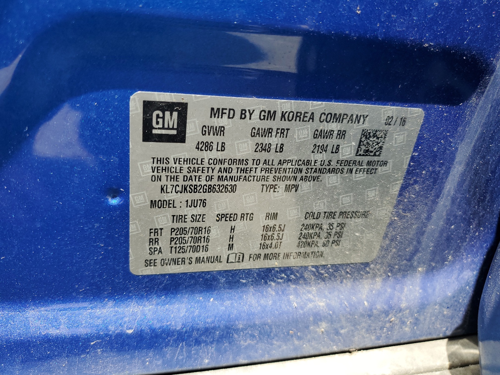 KL7CJKSB2GB632630 2016 Chevrolet Trax Ls