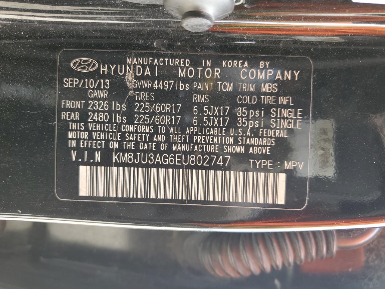 2014 Hyundai Tucson Gls VIN: KM8JU3AG6EU802747 Lot: 54086124