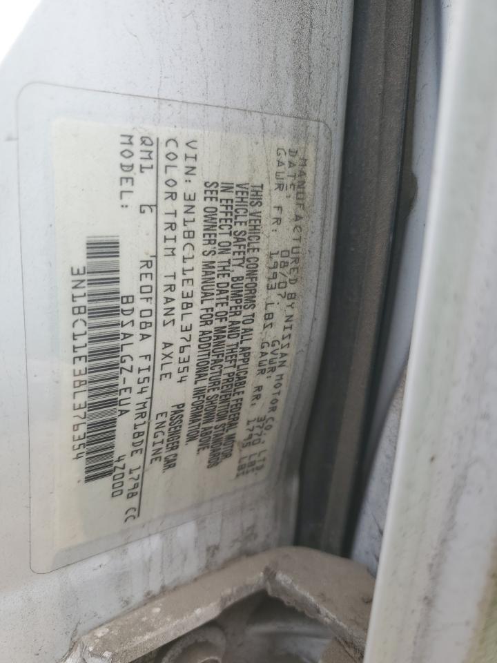 2008 Nissan Versa S VIN: 3N1BC11E38L376354 Lot: 53761404