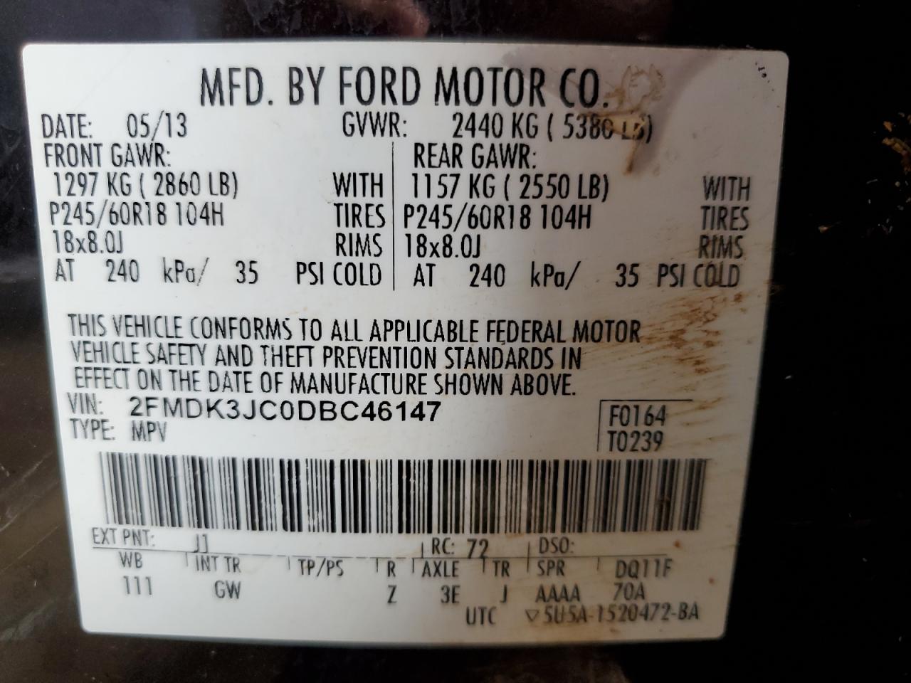 2FMDK3JC0DBC46147 2013 Ford Edge Sel