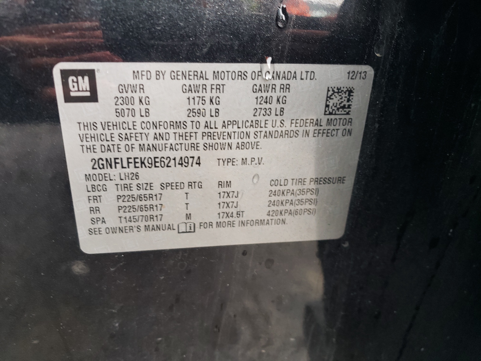 2GNFLFEK9E6214974 2014 Chevrolet Equinox Lt