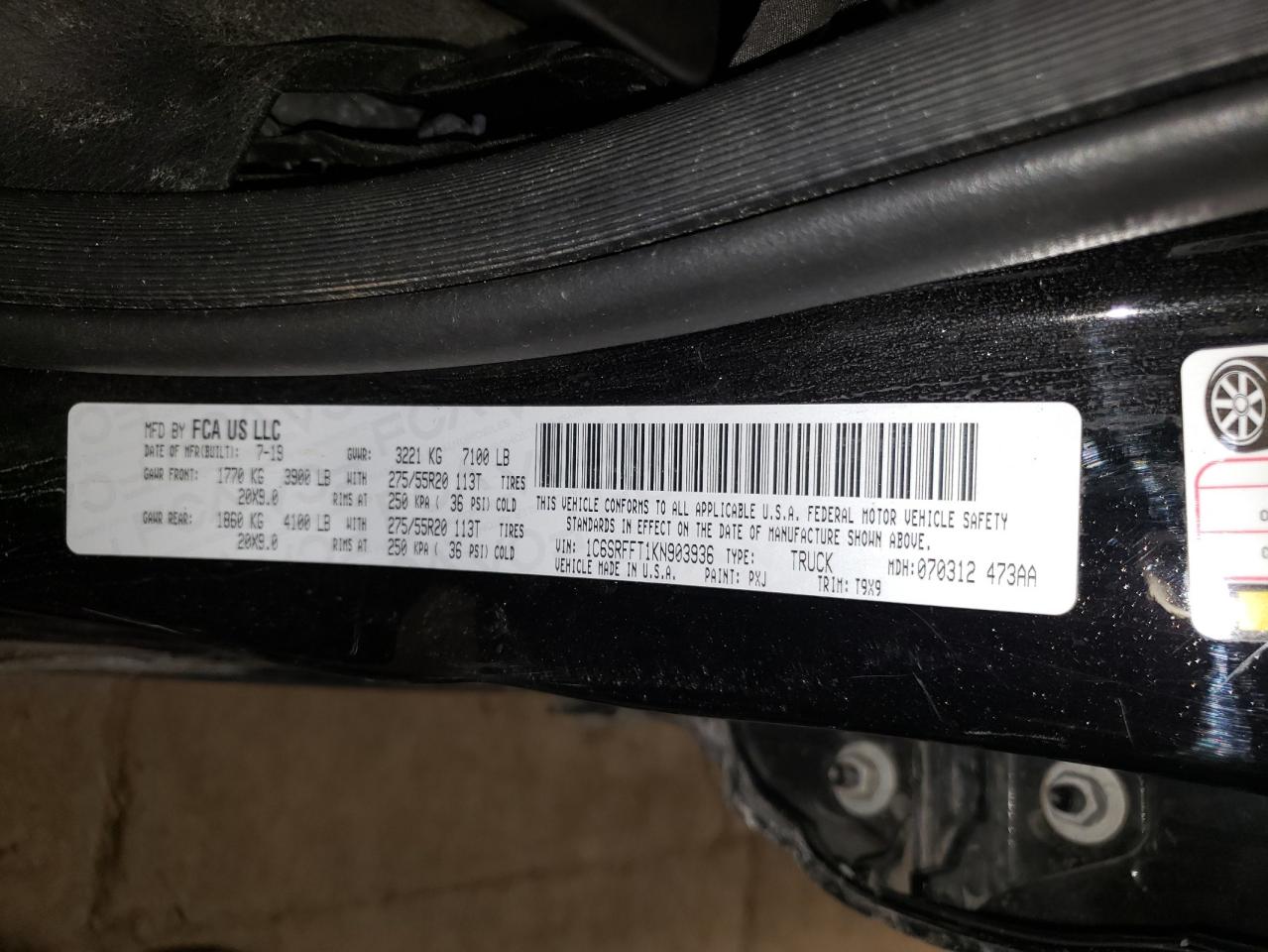 2019 Ram 1500 Big Horn/Lone Star VIN: 1C6SRFFT1KN903936 Lot: 54218744