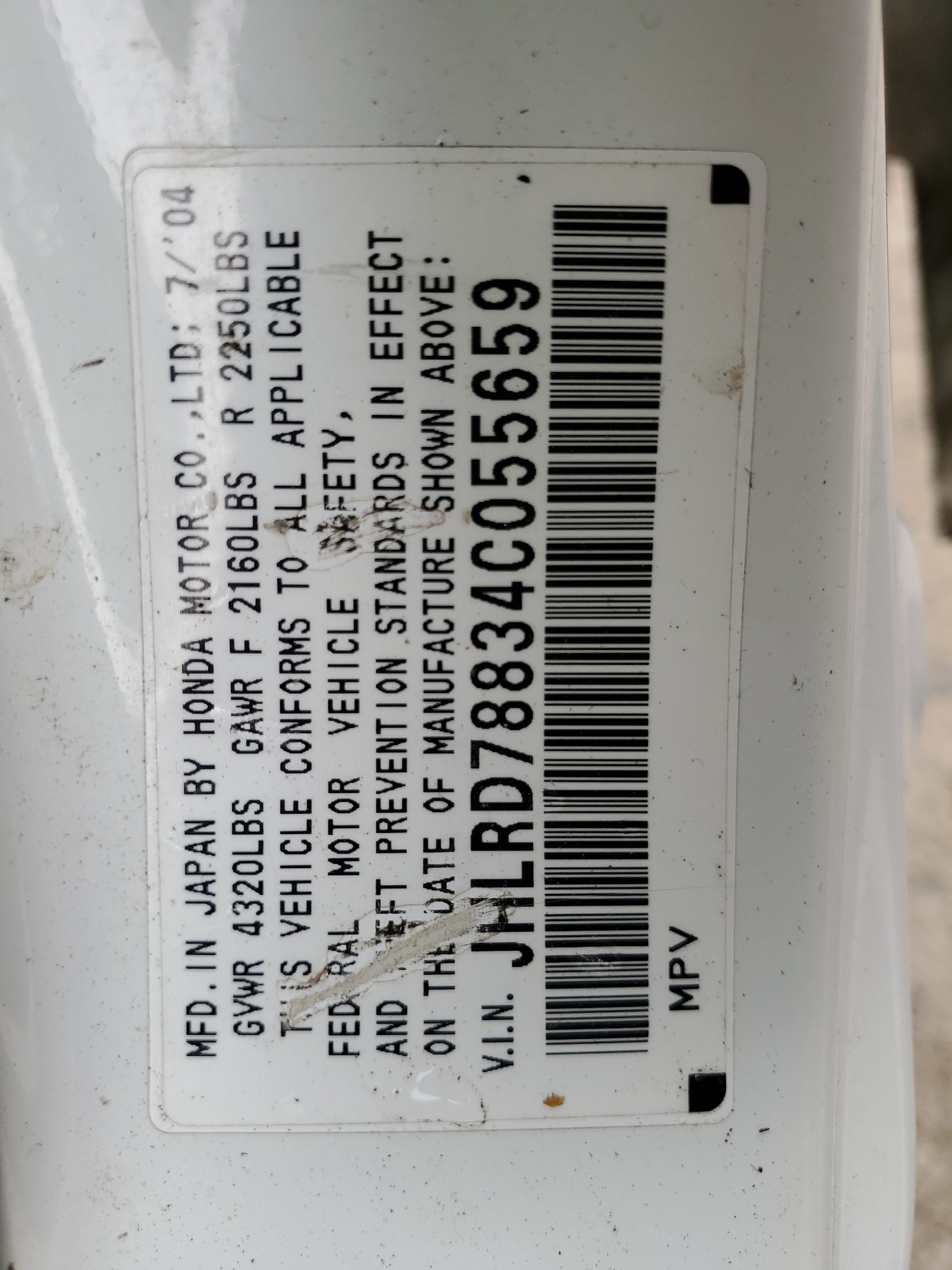 JHLRD78834C055659 2004 Honda Cr-V Ex