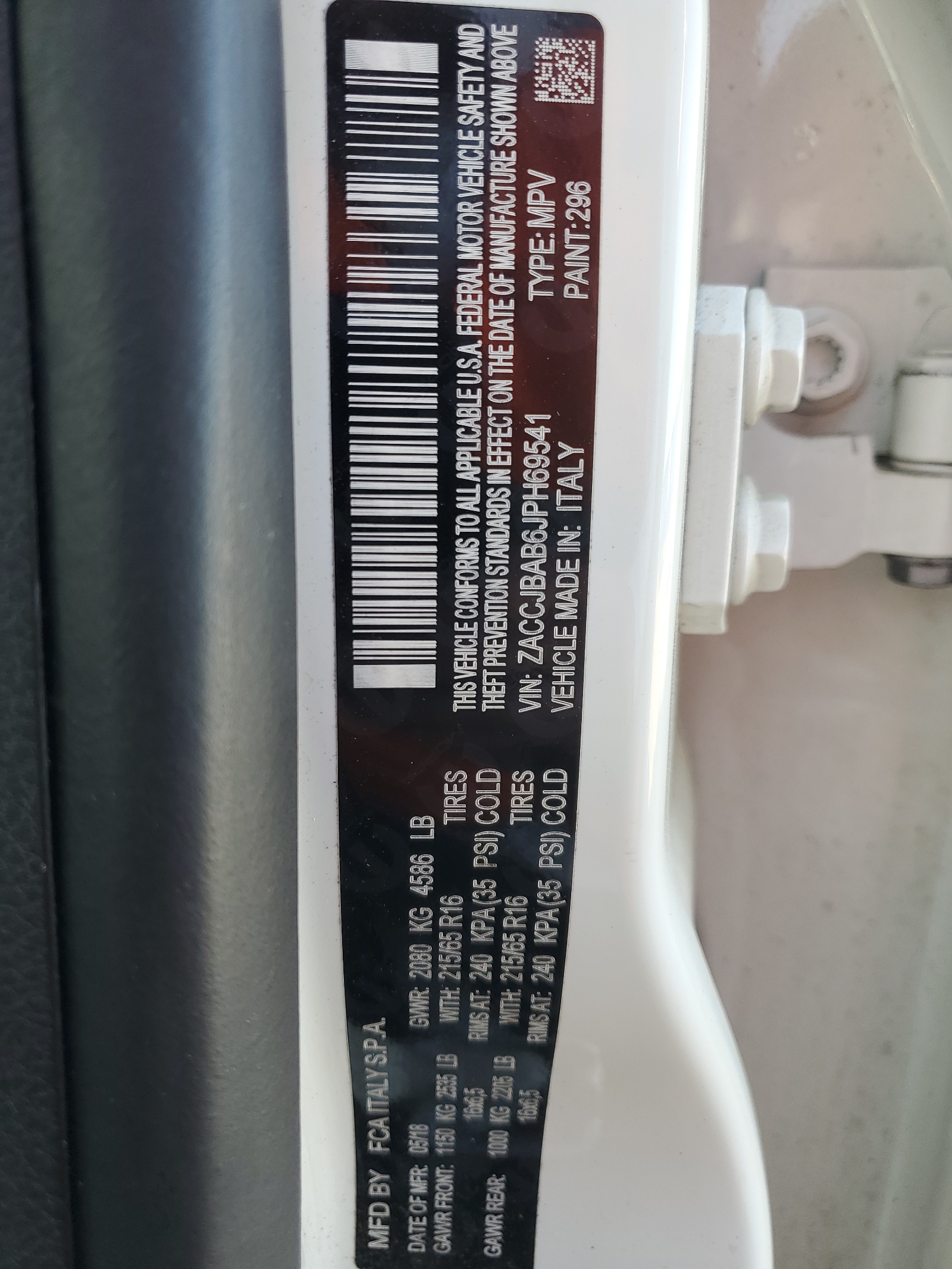 ZACCJBAB6JPH69541 2018 Jeep Renegade Sport