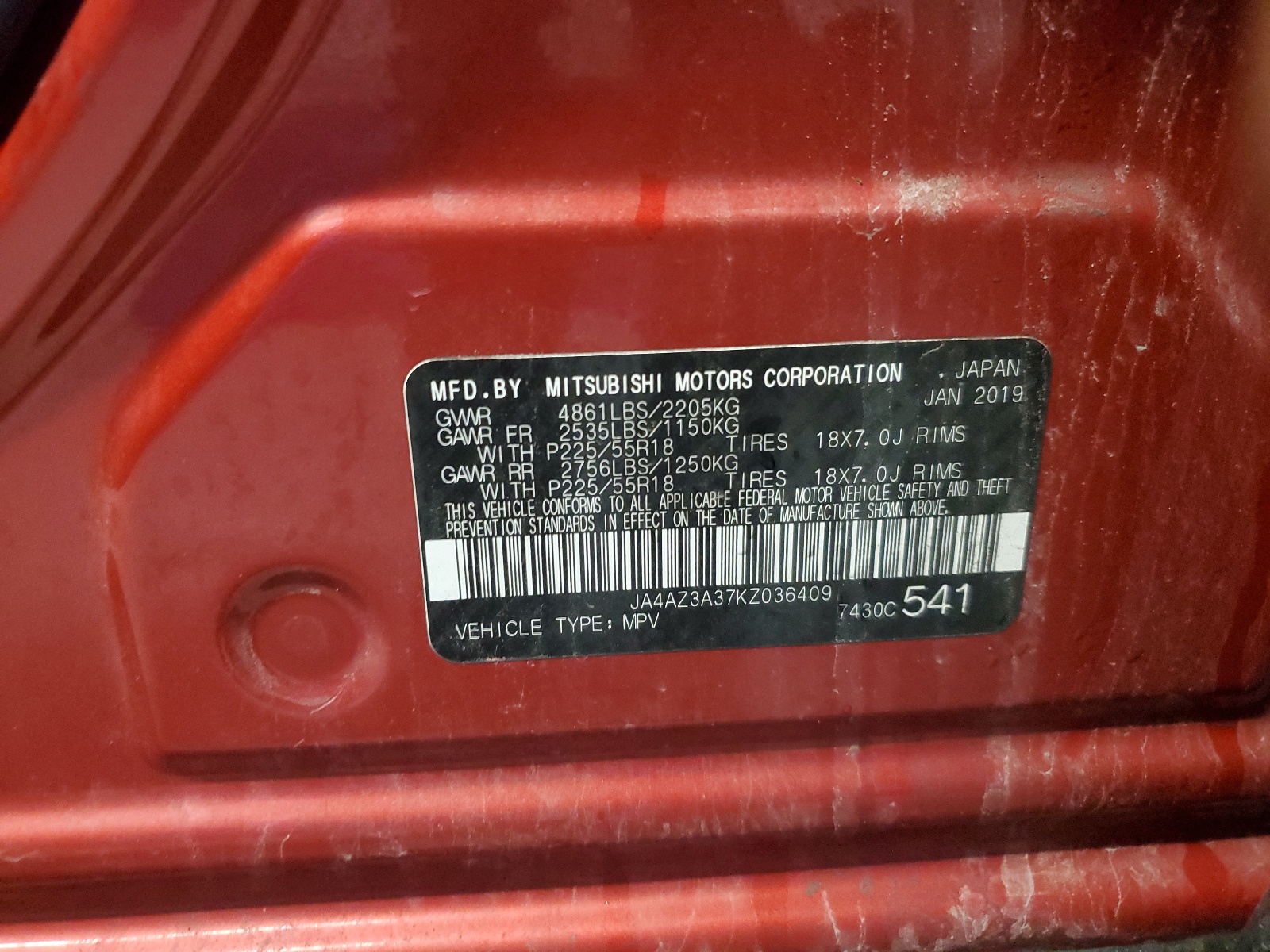 JA4AZ3A37KZ036409 2019 Mitsubishi Outlander Se