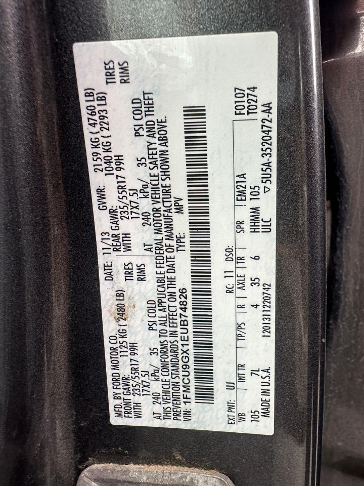 VIN 1FMCU9GX1EUB74826 2014 FORD ESCAPE no.10