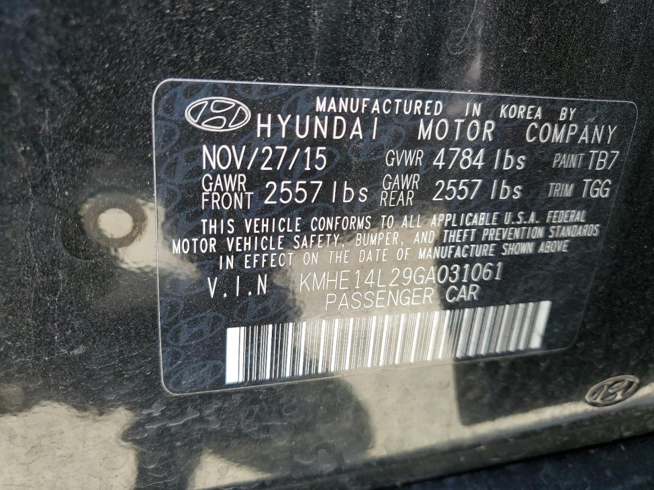 2016 Hyundai Sonata Plug-In Hybrid VIN: KMHE14L29GA031061 Lot: 55126504