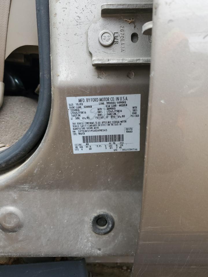 2004 Ford F350 Srw Super Duty VIN: 1FTSW31P54EA98343 Lot: 53863274