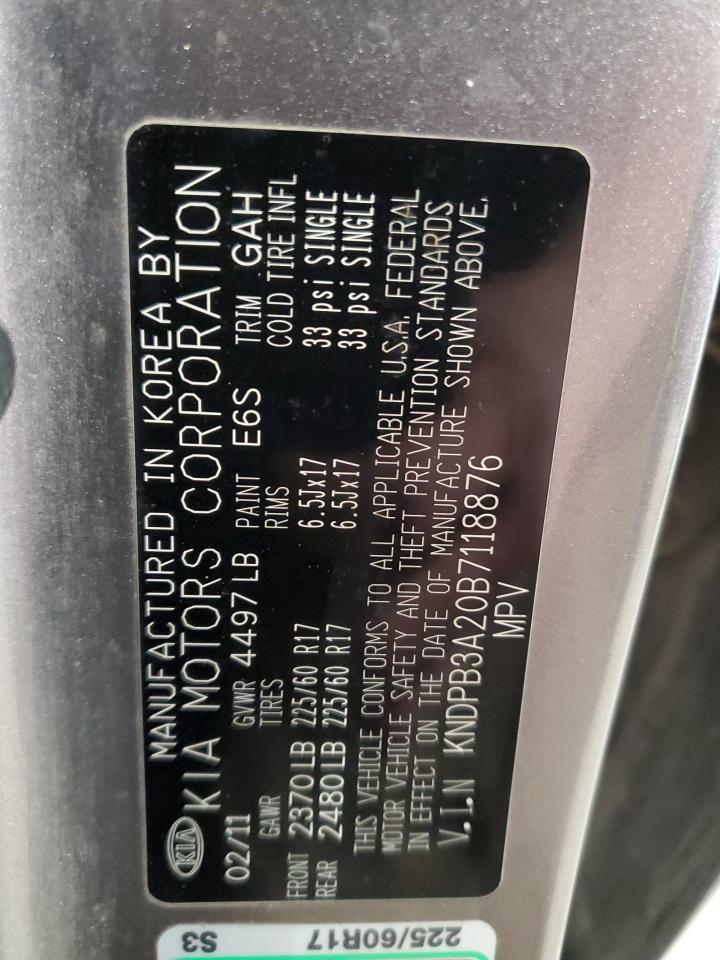 2011 Kia Sportage Lx VIN: KNDPB3A20B7118876 Lot: 54236104