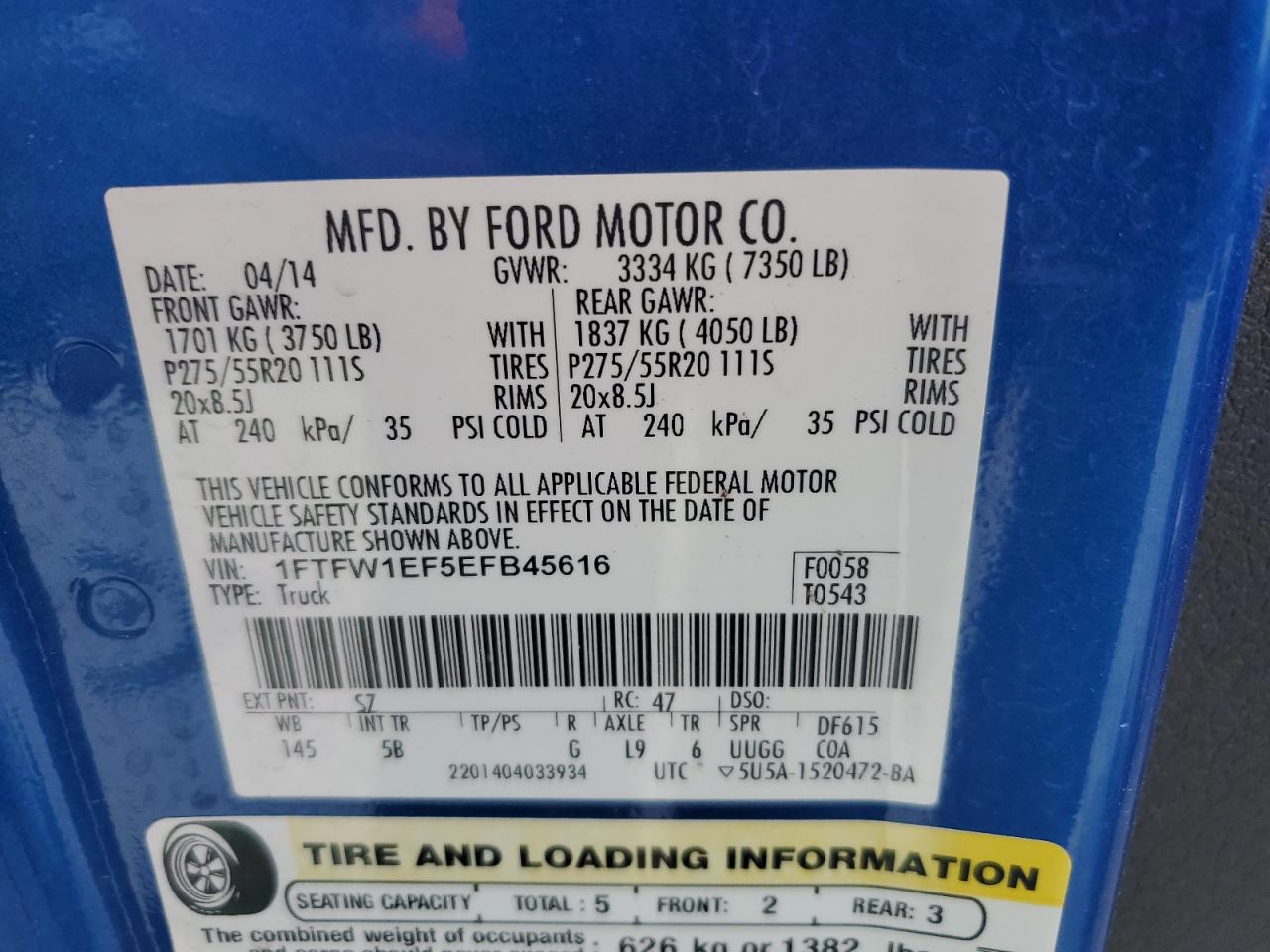 1FTFW1EF5EFB45616 2014 Ford F150 Supercrew