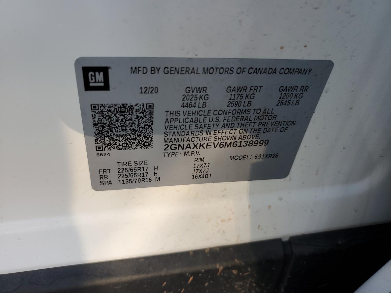 2021 Chevrolet Equinox Lt VIN: 2GNAXKEV6M6138999 Lot: 53028934