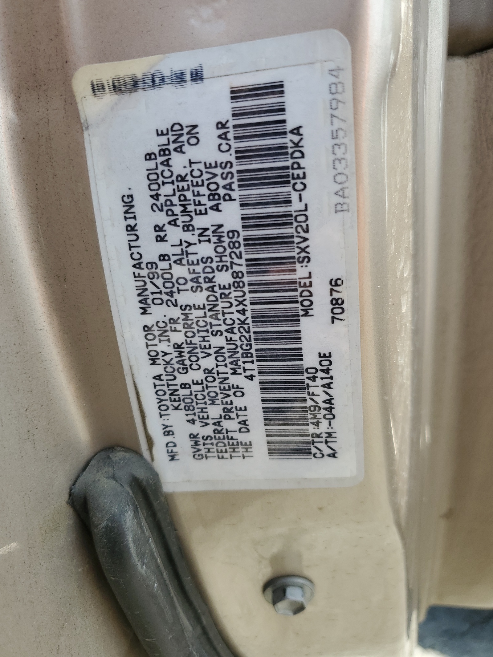 4T1BG22K4XU887289 1999 Toyota Camry Ce