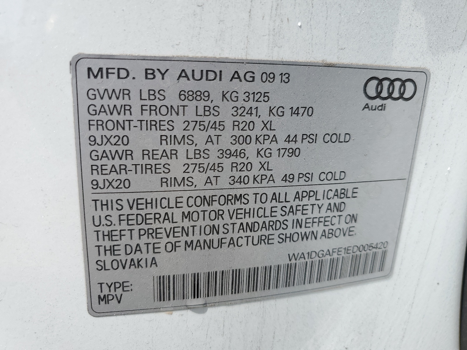 2014 Audi Q7 Prestige vin: WA1DGAFE1ED005420