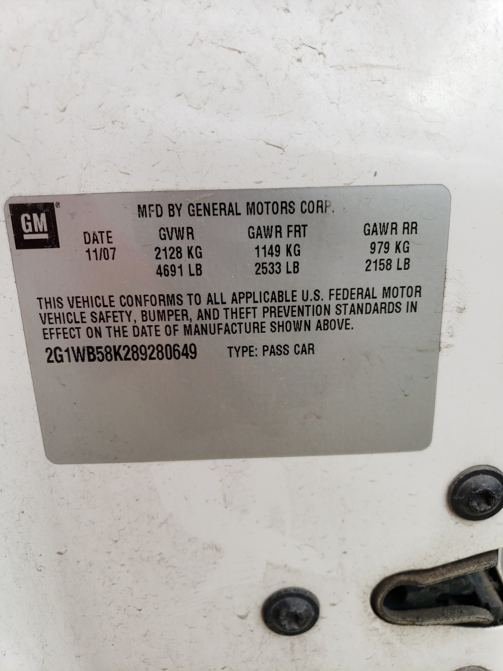 2G1WB58K289280649 2008 Chevrolet Impala Ls