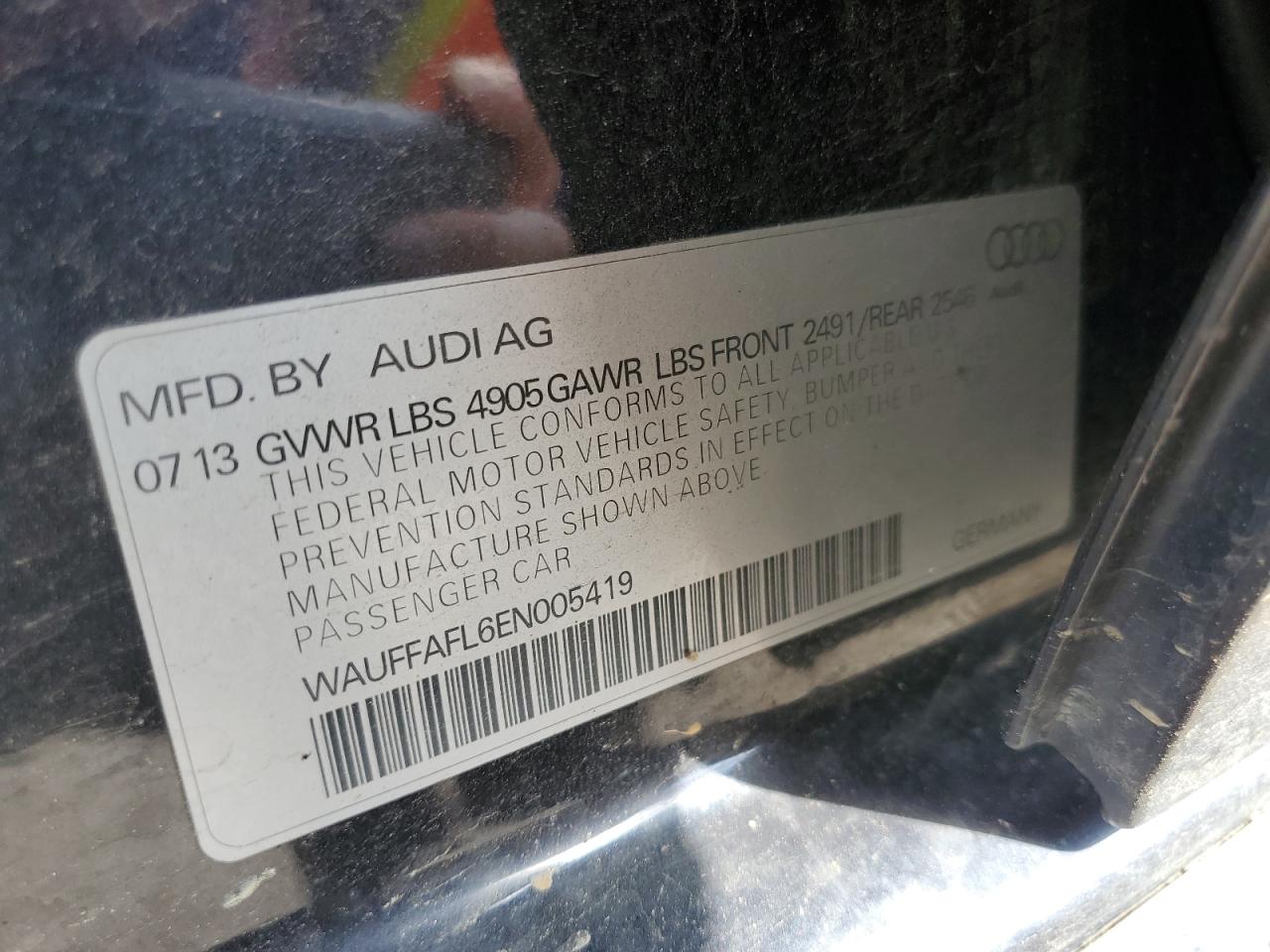 2014 Audi A4 Premium Plus VIN: WAUFFAFL6EN005419 Lot: 56216794