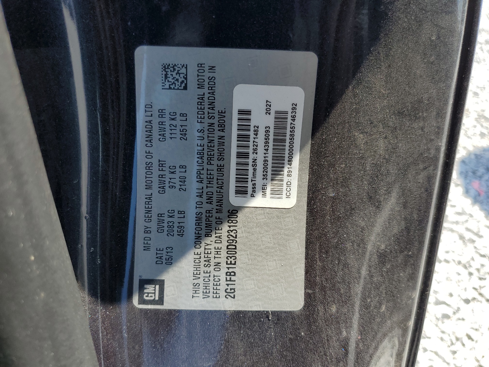 2G1FB1E30D9231806 2013 Chevrolet Camaro Lt