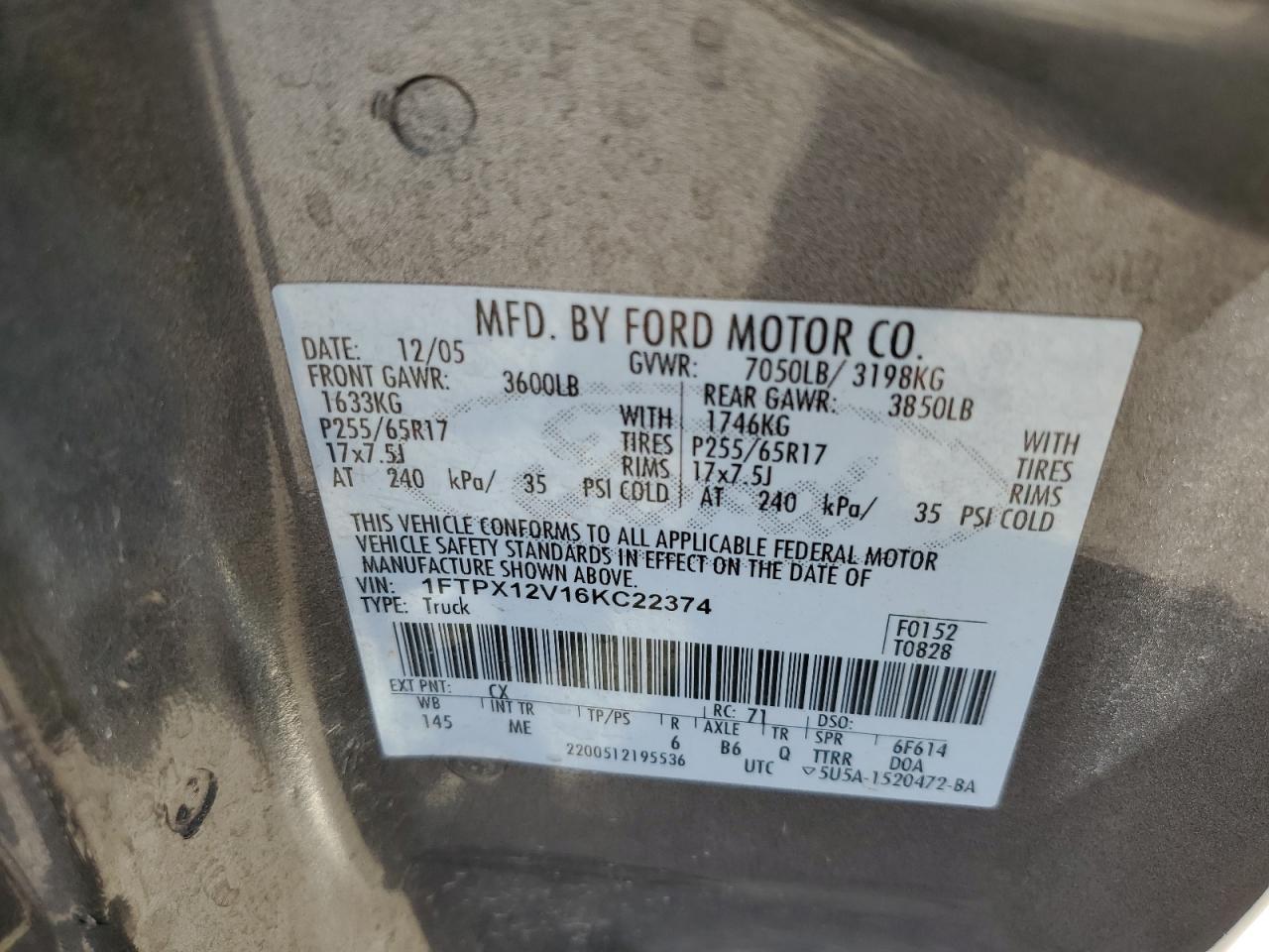 1FTPX12V16KC22374 2006 Ford F150