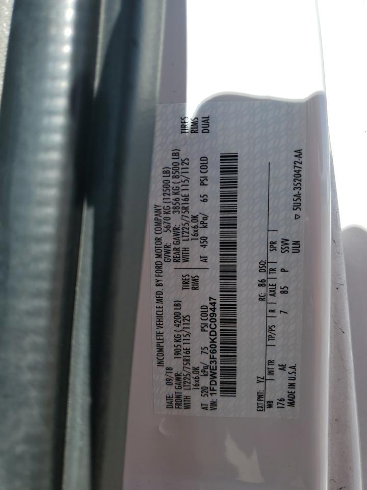 2019 Ford Econoline E350 Super Duty Cutaway Van VIN: 1FDWE3F60KDC09447 Lot: 63320714