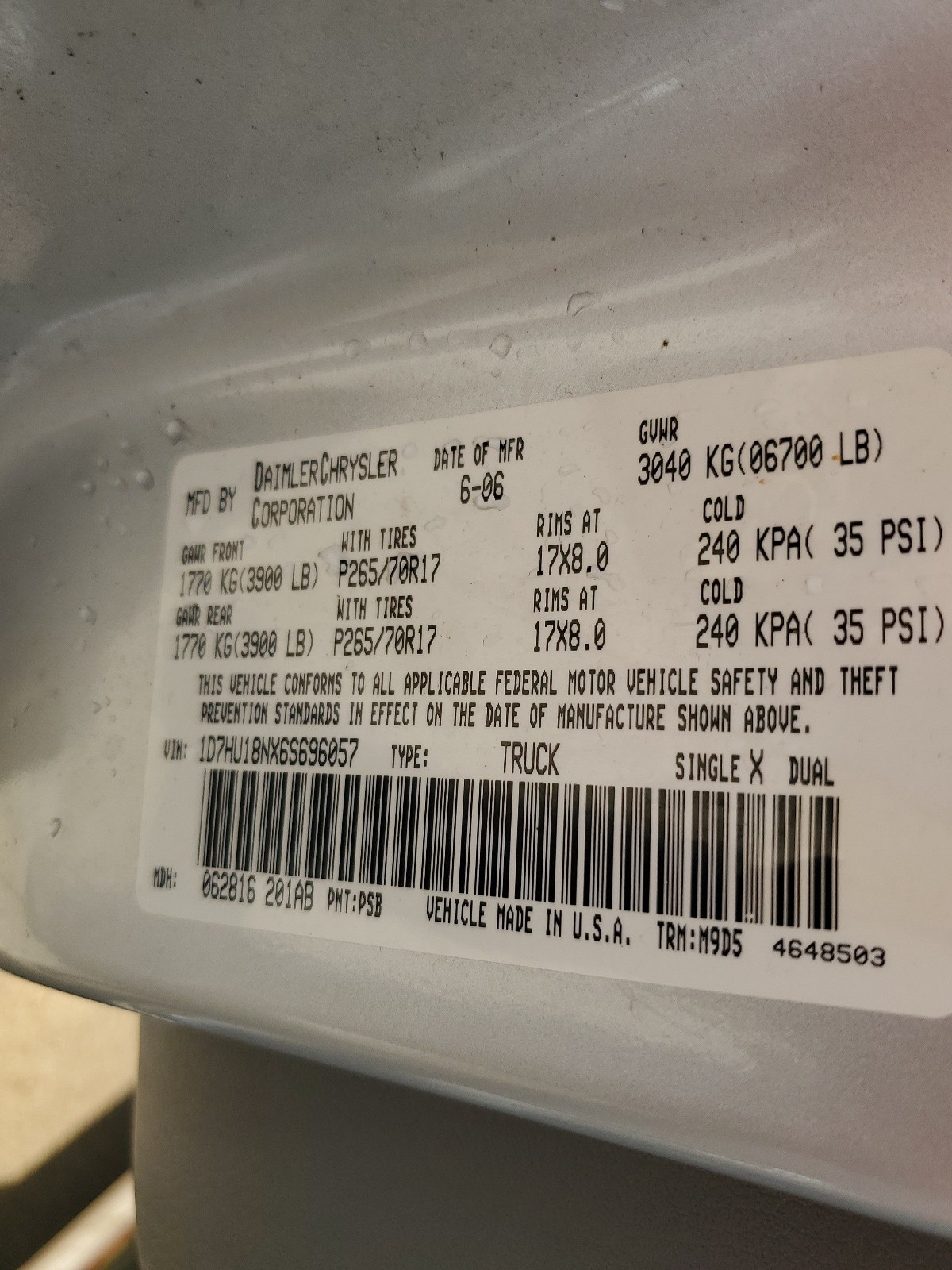 1D7HU18NX6S696057 2006 Dodge Ram 1500 St