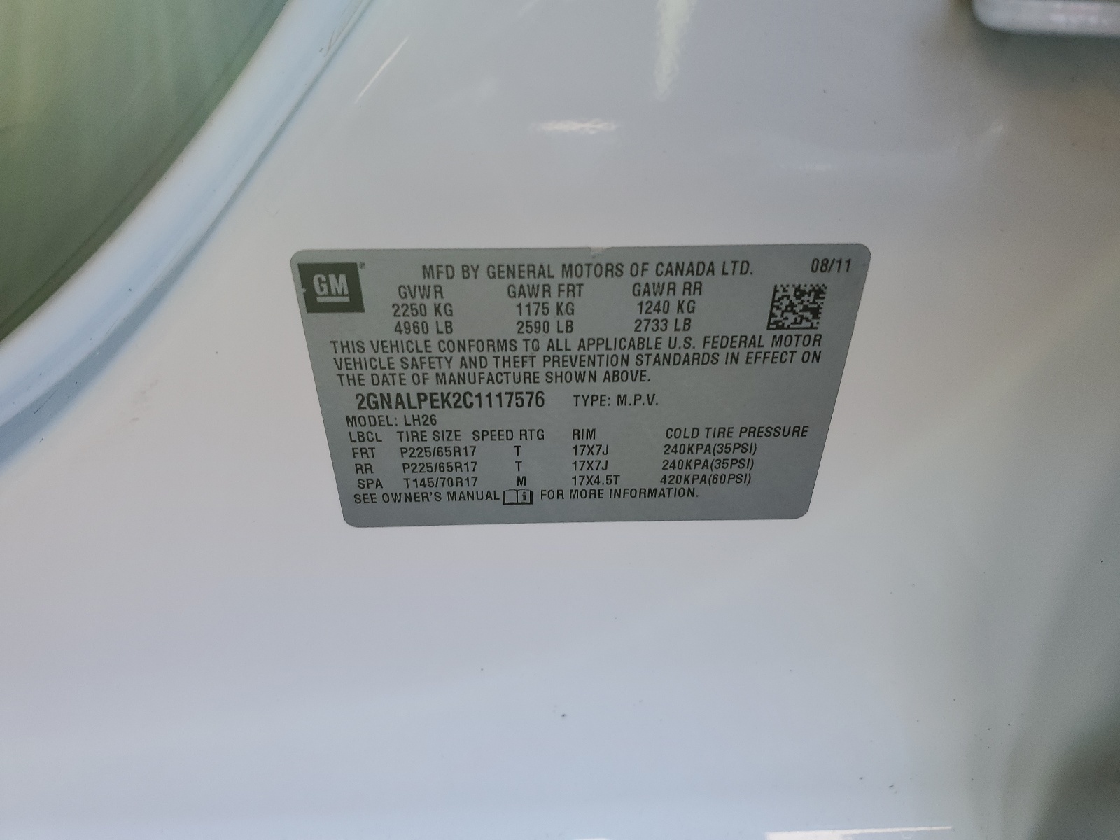 2GNALPEK2C1117576 2012 Chevrolet Equinox Lt