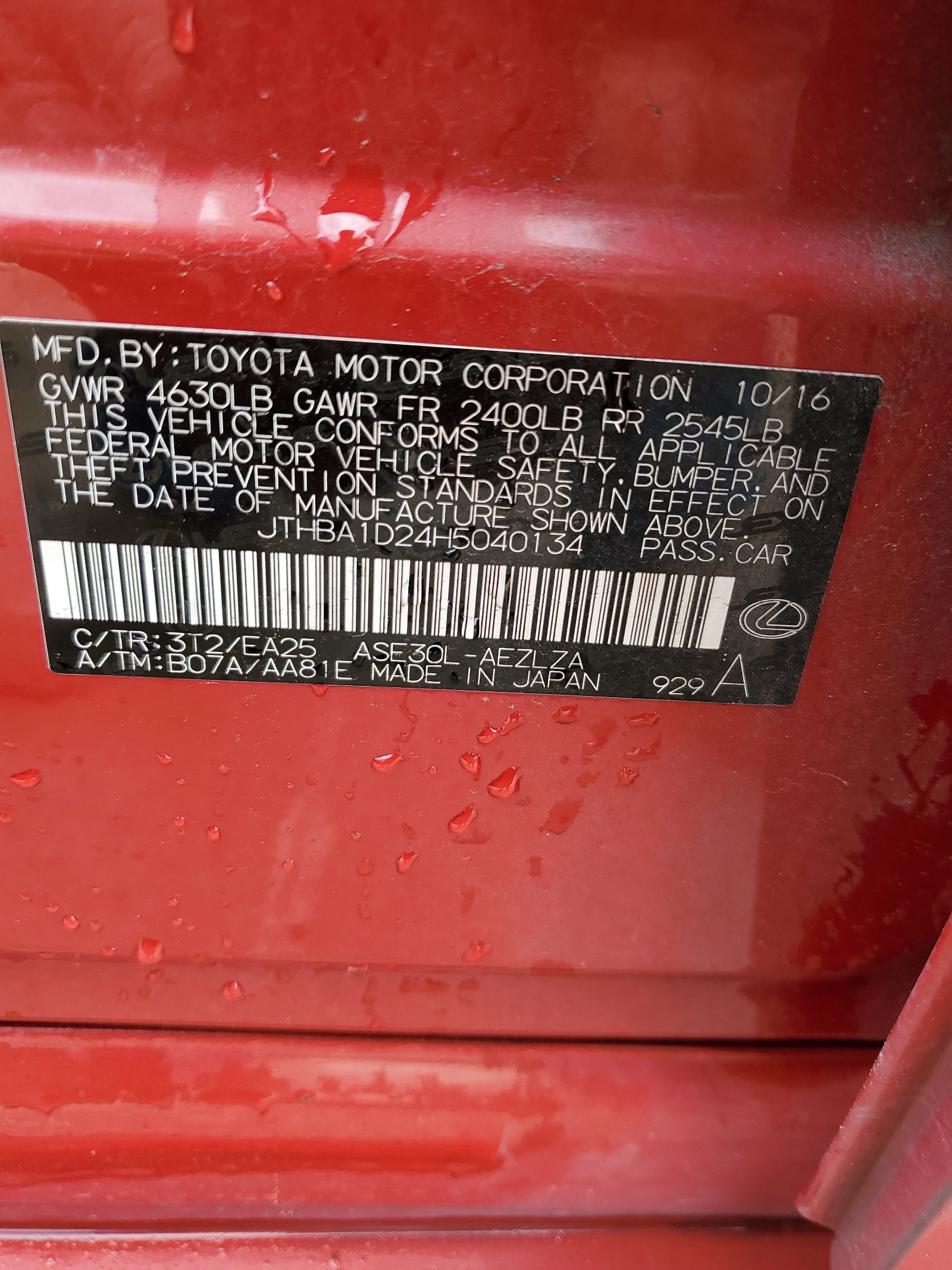 JTHBA1D24H5040134 2017 Lexus Is 200T