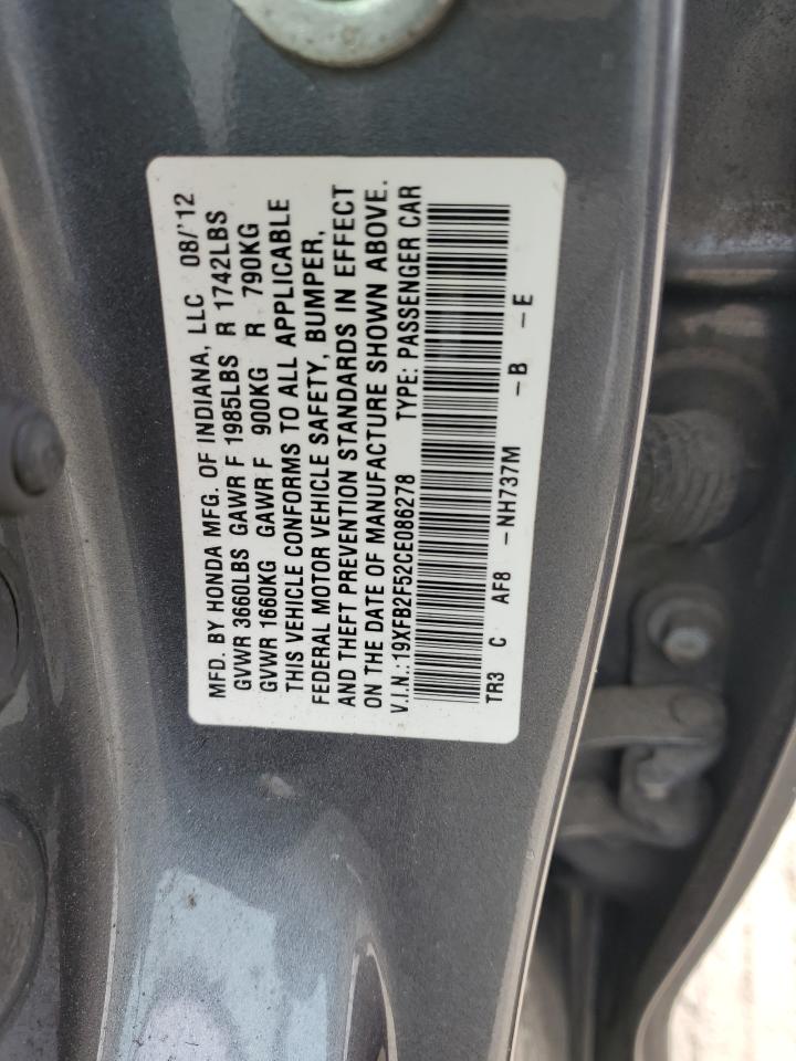 2012 Honda Civic Lx VIN: 19XFB2F52CE086278 Lot: 57780625