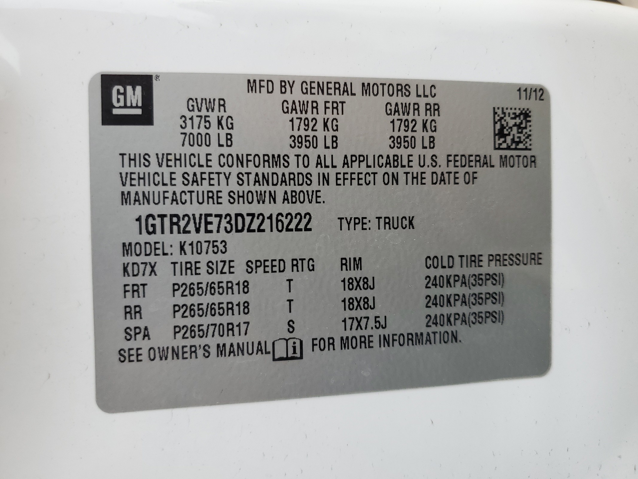 1GTR2VE73DZ216222 2013 GMC Sierra K1500 Sle