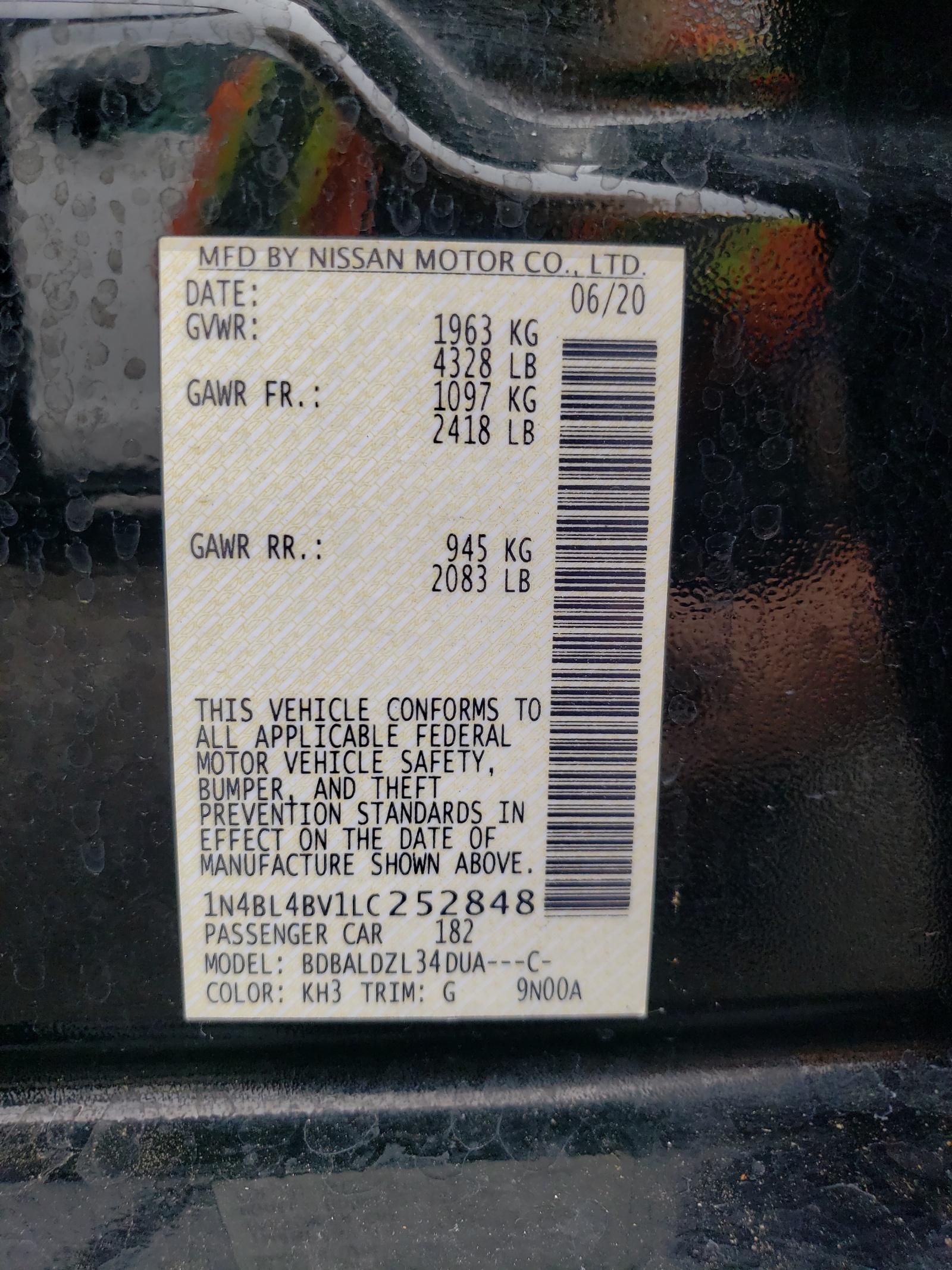 1N4BL4BV1LC252848 2020 Nissan Altima S