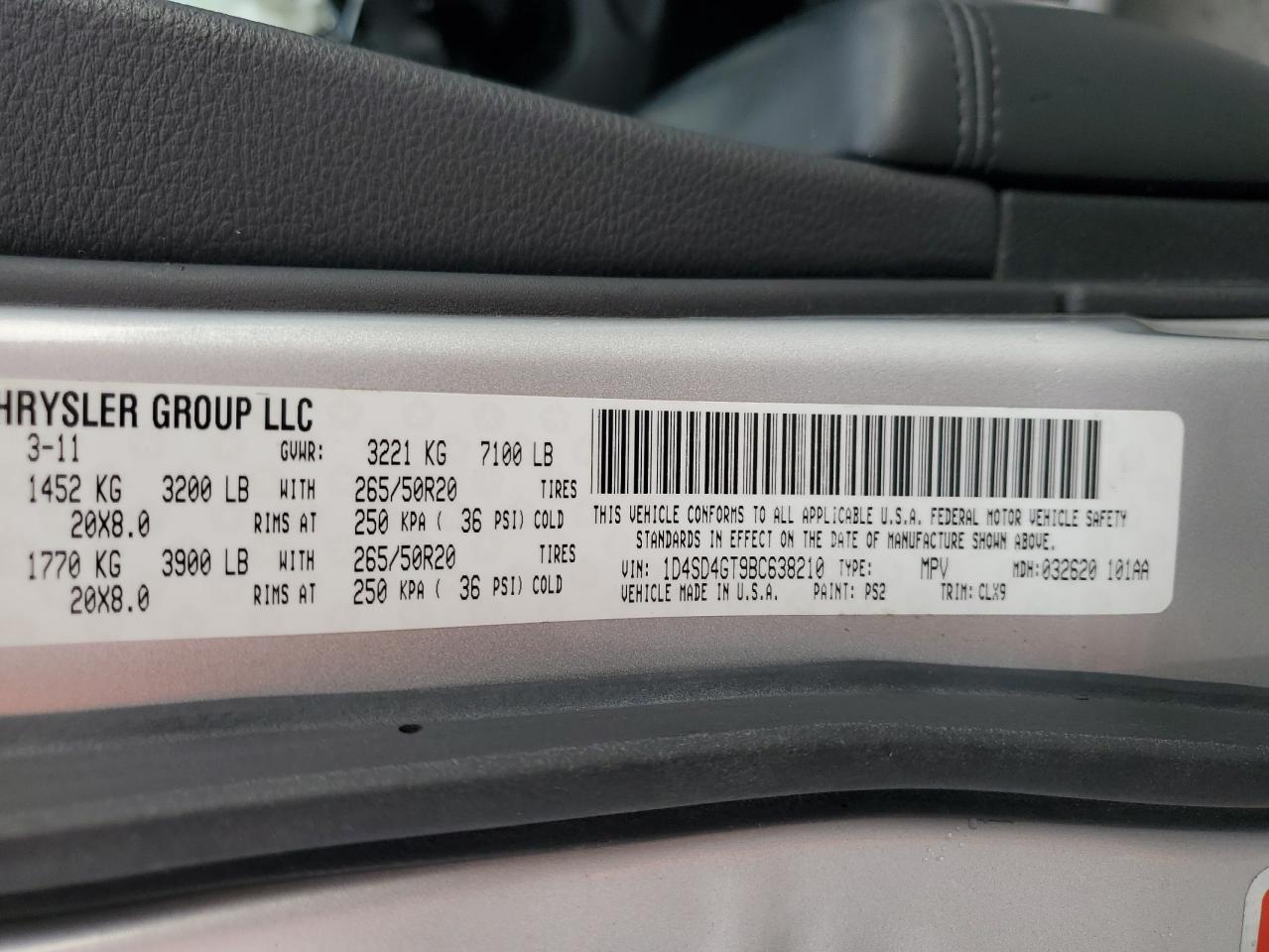 2011 Dodge Durango Crew VIN: 1D4SD4GT9BC638210 Lot: 57246224