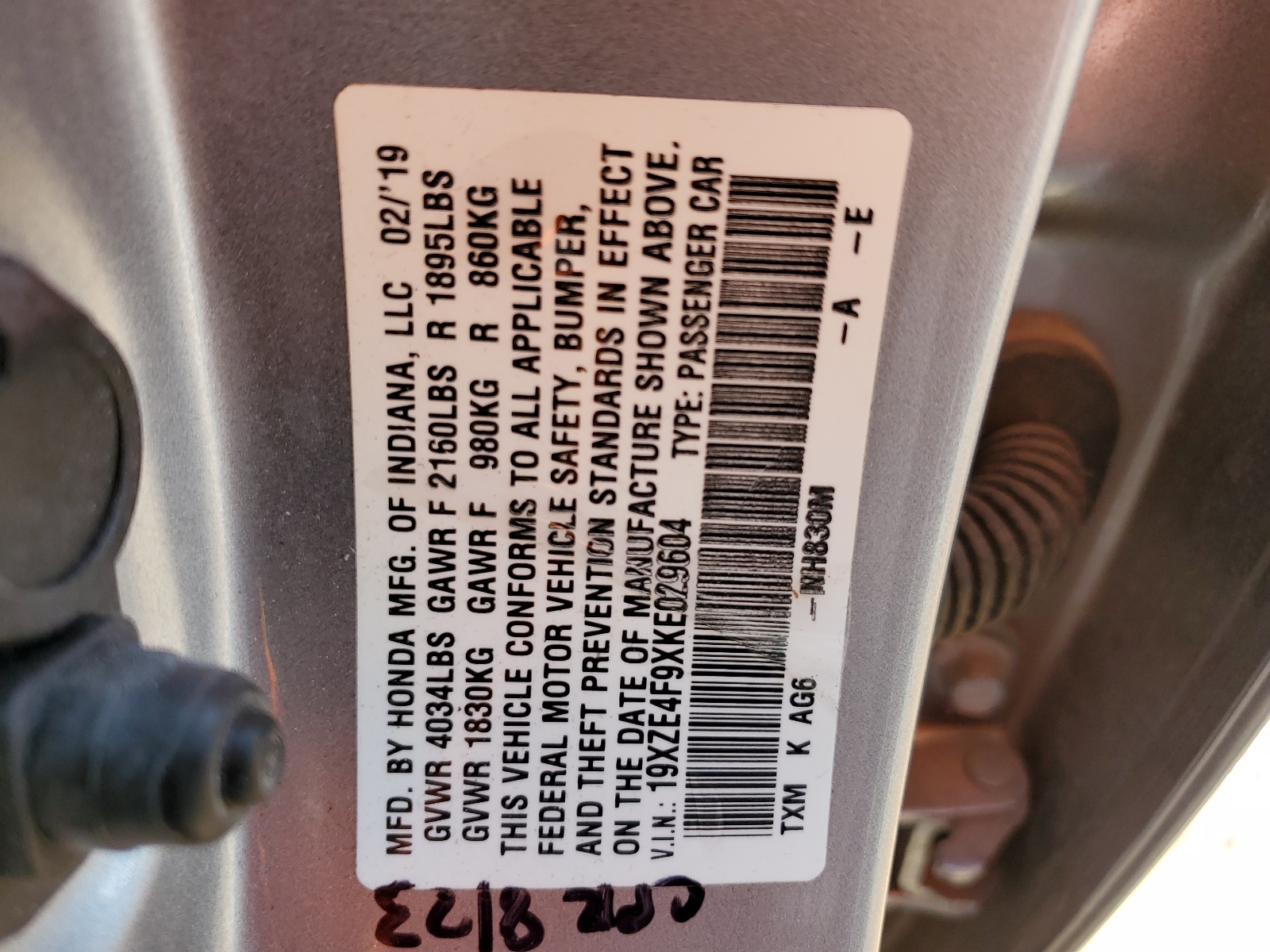 19XZE4F9XKE029604 2019 Honda Insight Touring