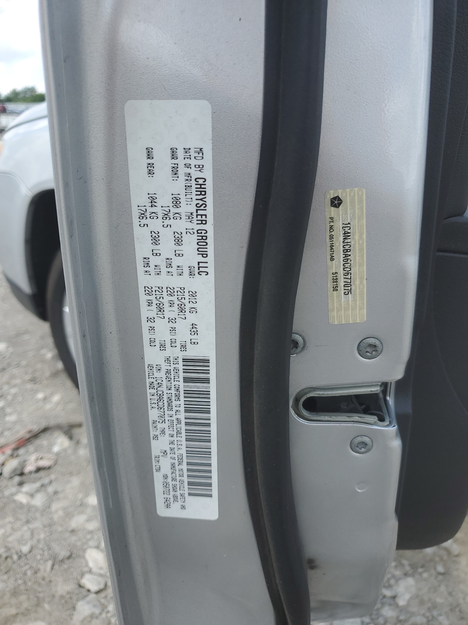 1C4NJCBA6CD677075 2012 Jeep Compass Sport