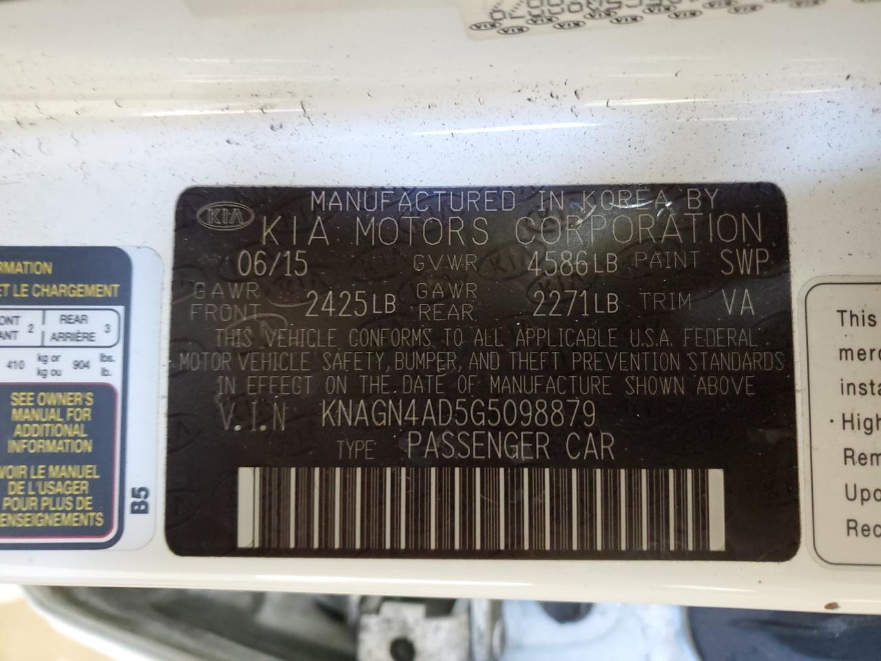 KNAGN4AD5G5098879 2016 KIA OPTIMA - Image 12