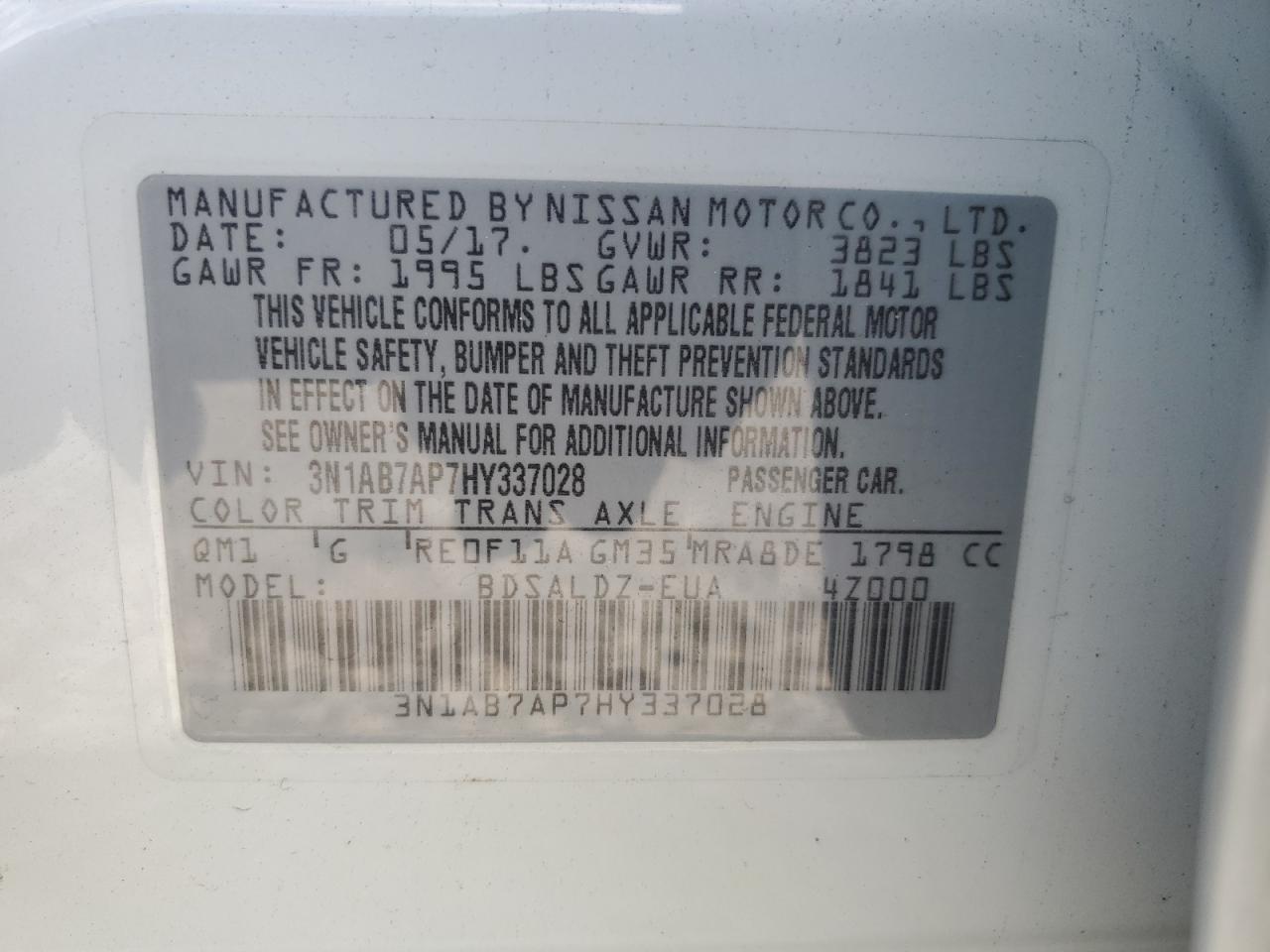 3N1AB7AP7HY337028 2017 Nissan Sentra S