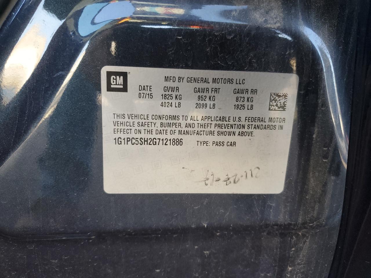 1G1PC5SH2G7121886 2016 Chevrolet Cruze Limited Ls