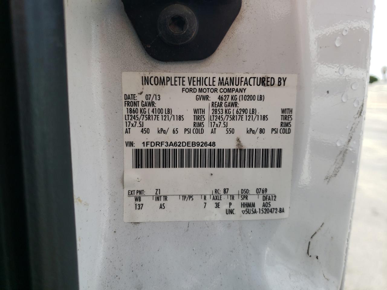 2013 Ford F350 Super Duty VIN: 1FDRF3A62DEB92648 Lot: 53589534