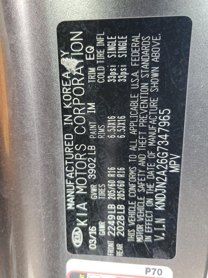 2016 Kia Soul VIN: KNDJN2A26G7347965 Lot: 54995544