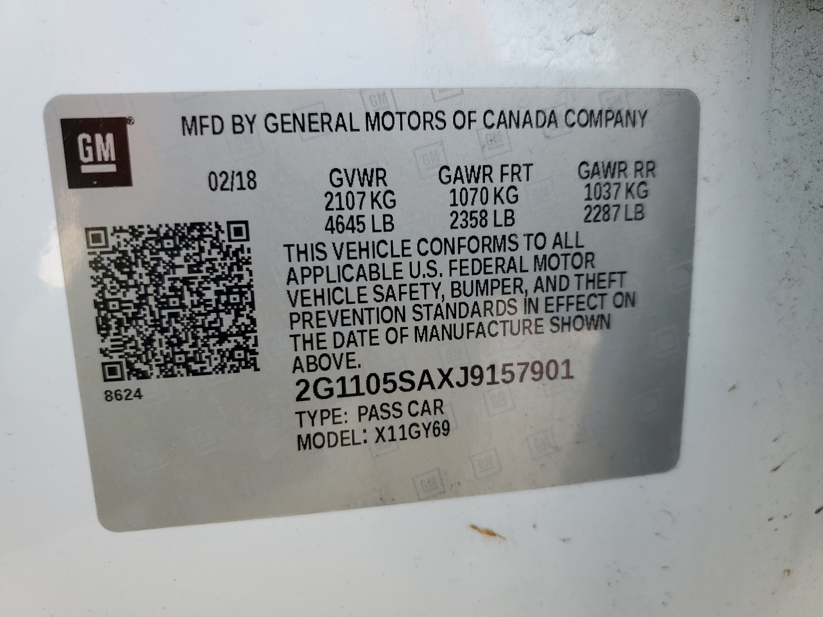 2G1105SAXJ9157901 2018 Chevrolet Impala Lt