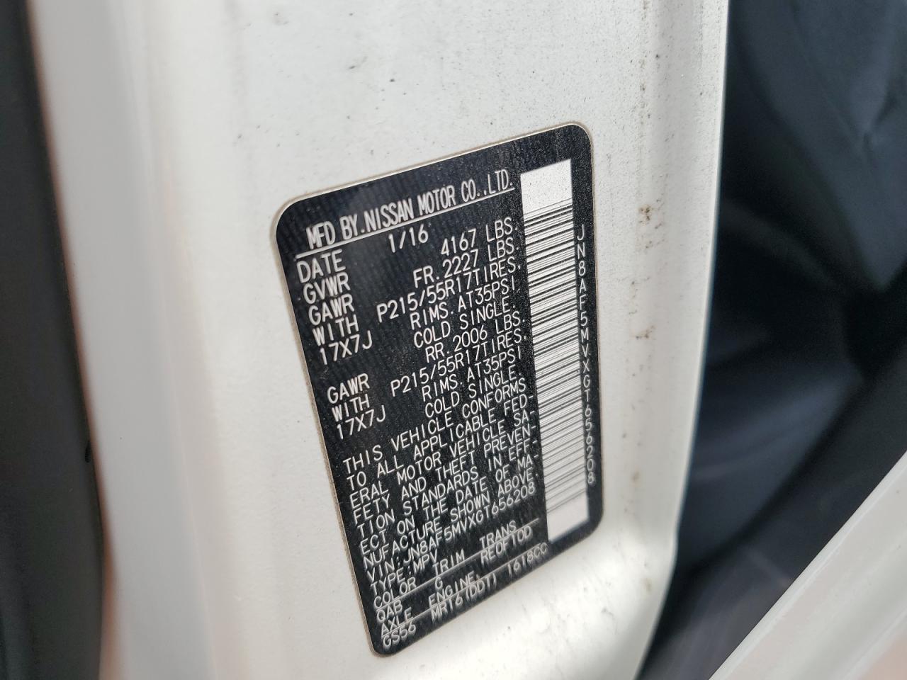 2016 Nissan Juke S VIN: JN8AF5MVXGT656208 Lot: 52817944