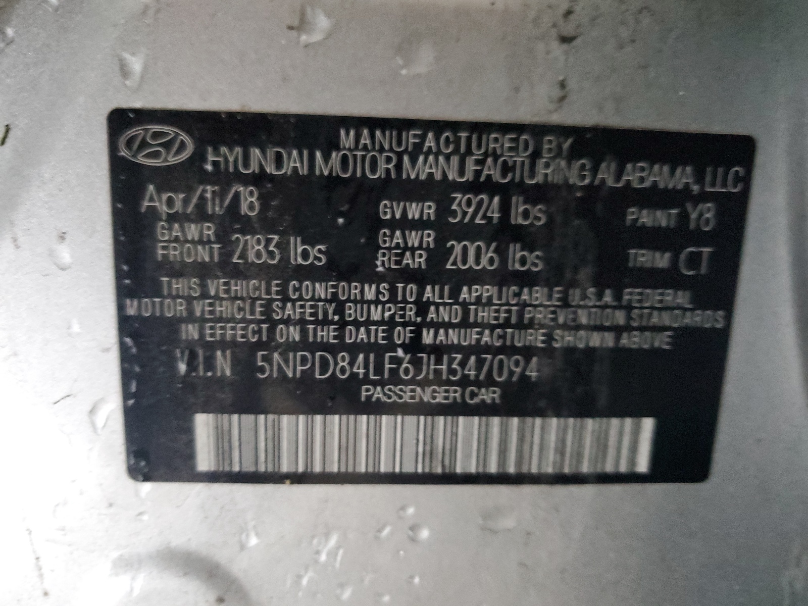 5NPD84LF6JH347094 2018 Hyundai Elantra Sel