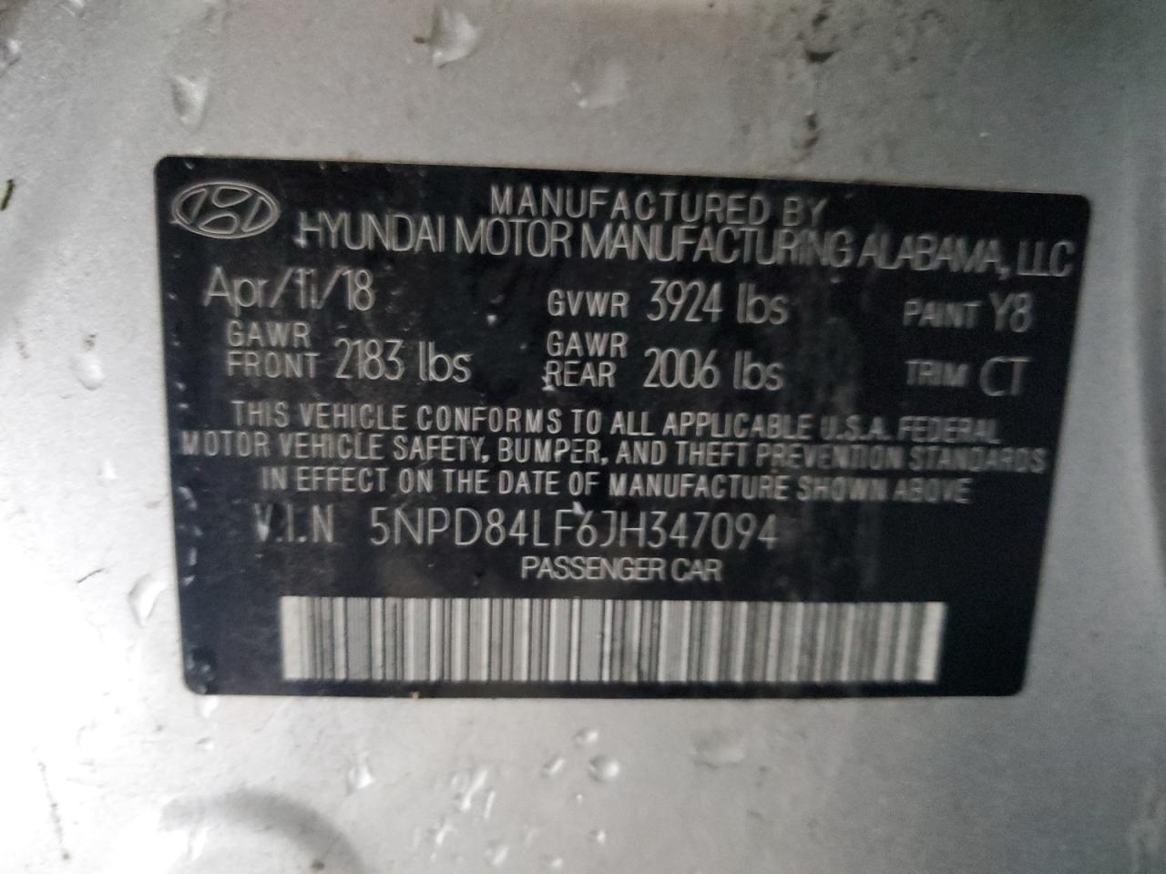 2018 Hyundai Elantra Sel VIN: 5NPD84LF6JH347094 Lot: 57156724