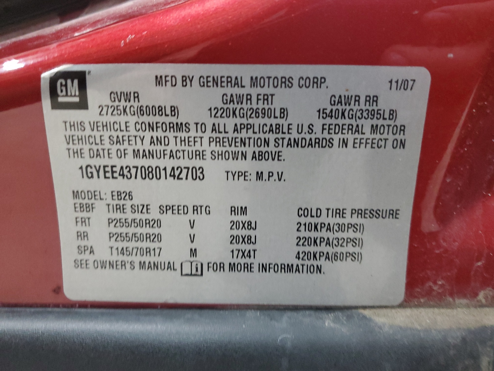 1GYEE437080142703 2008 Cadillac Srx