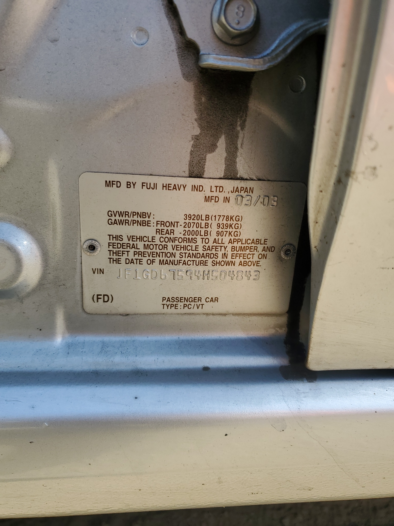 JF1GD67594H504843 2004 Subaru Impreza Rs