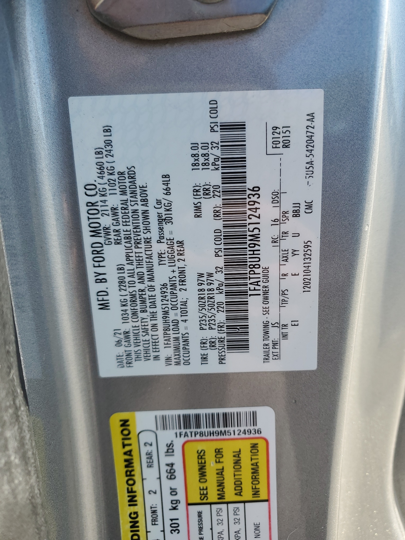 1FATP8UH9M5124936 2021 Ford Mustang