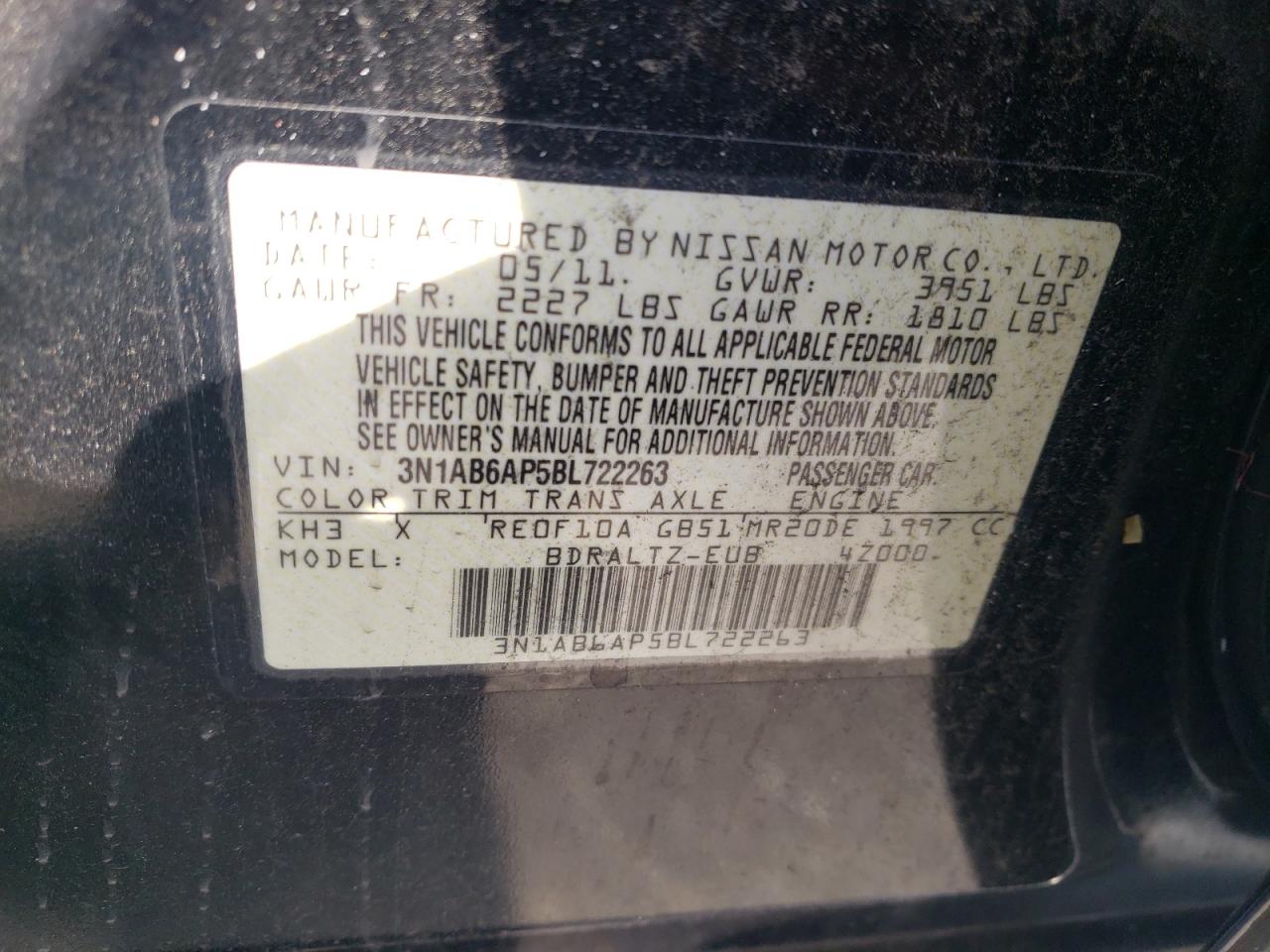 2011 Nissan Sentra 2.0 VIN: 3N1AB6AP5BL722263 Lot: 56242974