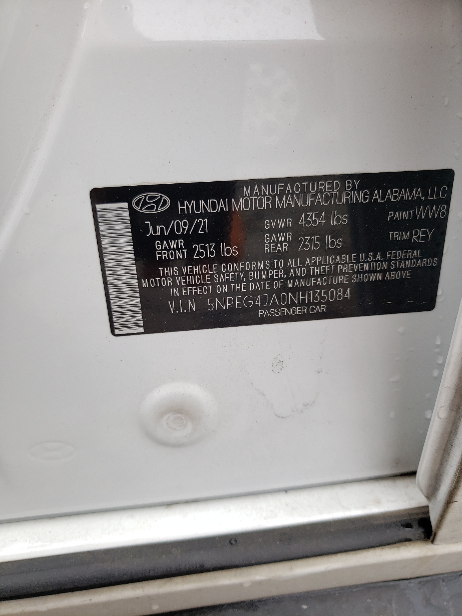 5NPEG4JA0NH135084 2022 Hyundai Sonata Se